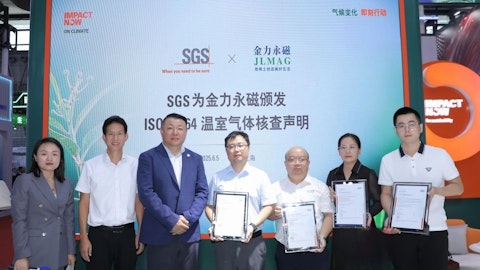 SGS为金力永磁颁发ISO 14021循环材料验证声明及ISO 14064温室气体核查声明