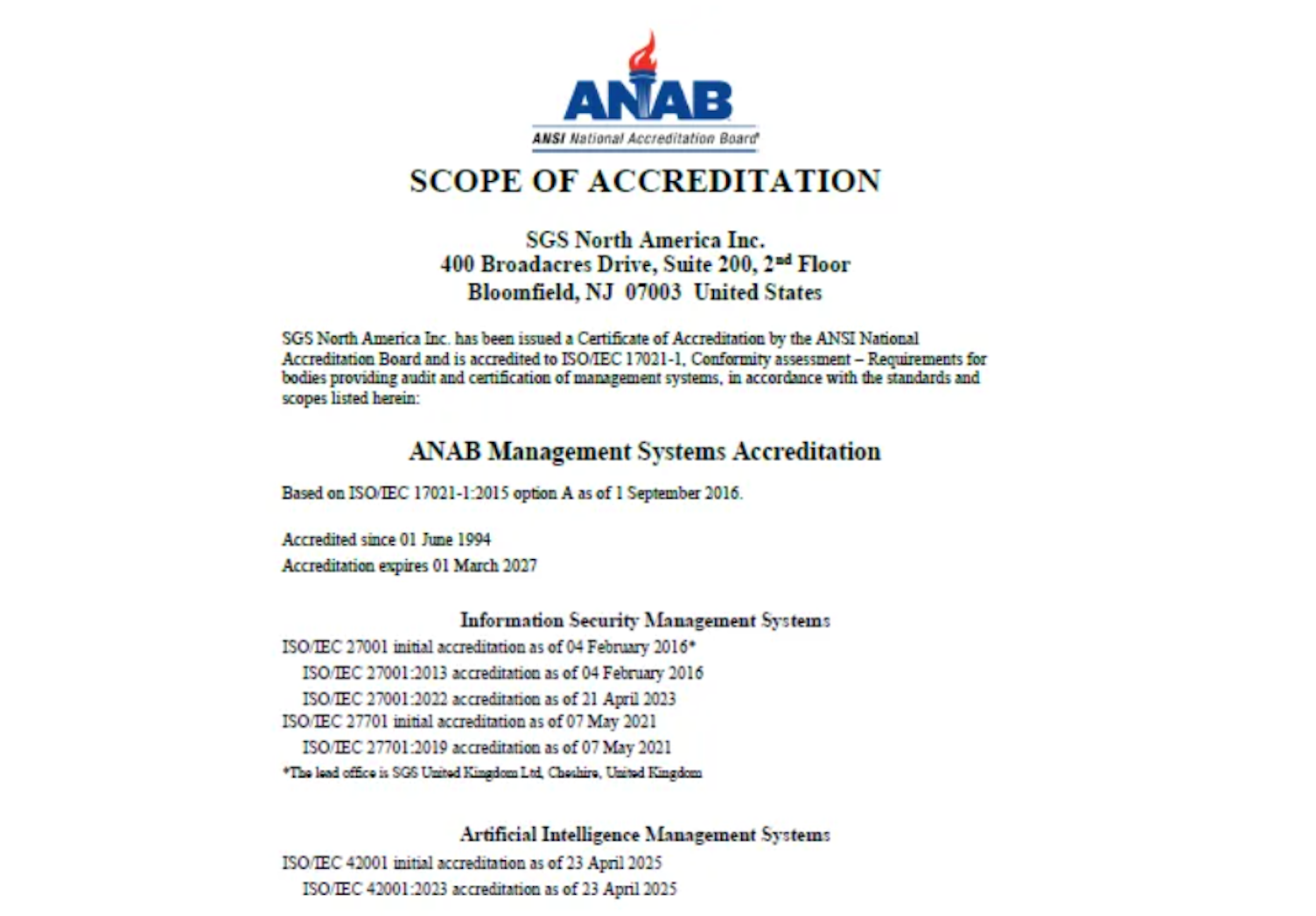 iso 42001获ANAB认可