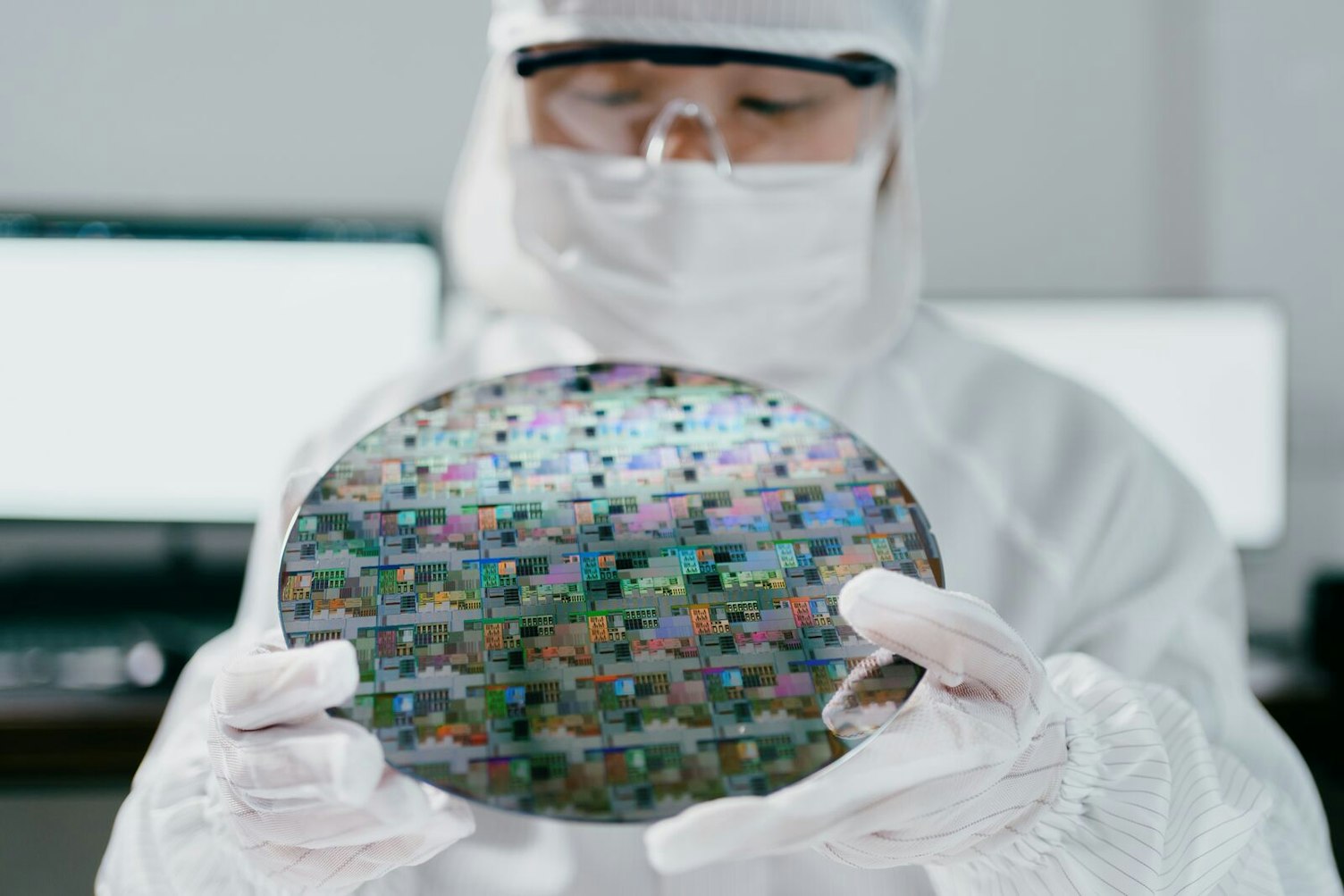 Engineer Checking Electronic Chip in a Laboratory