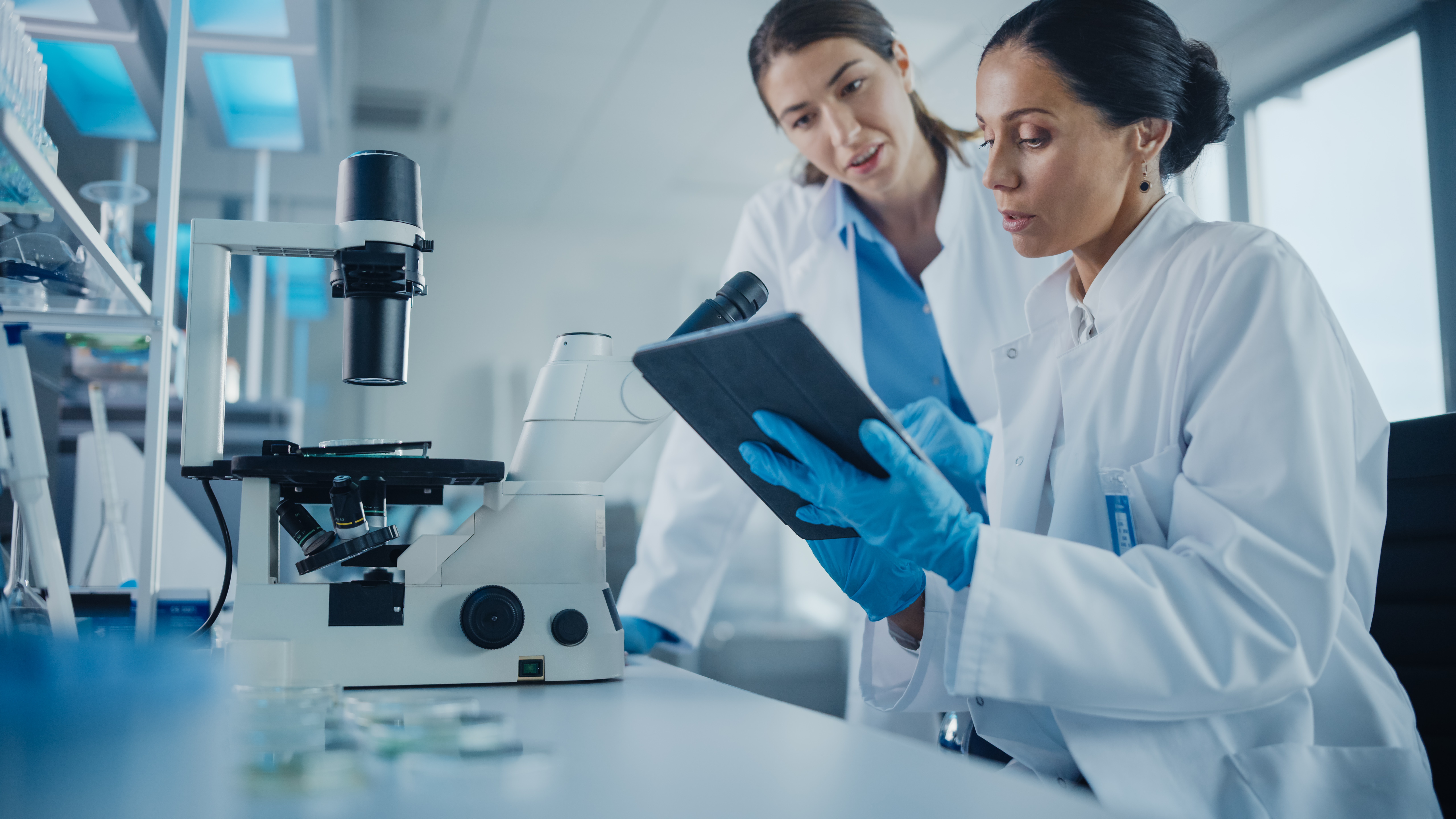 Researchers analysing data in a laboratory