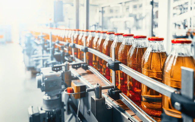 Juice in Glass Bottles on Beverage Plant