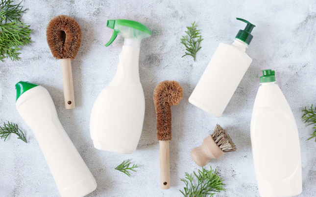 Set of different bio organic detergent products