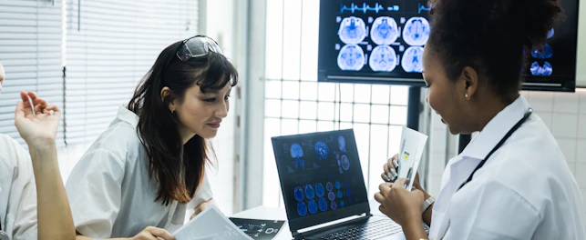 Young female doctor student internship team group