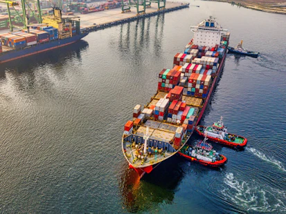 Cargo Container Ship Leaving Port