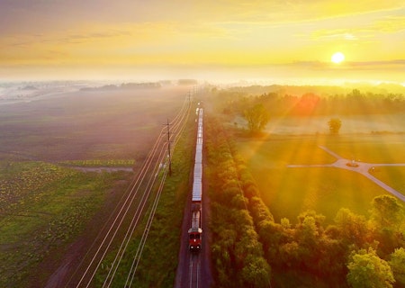 Freight Train Going through the Country Side