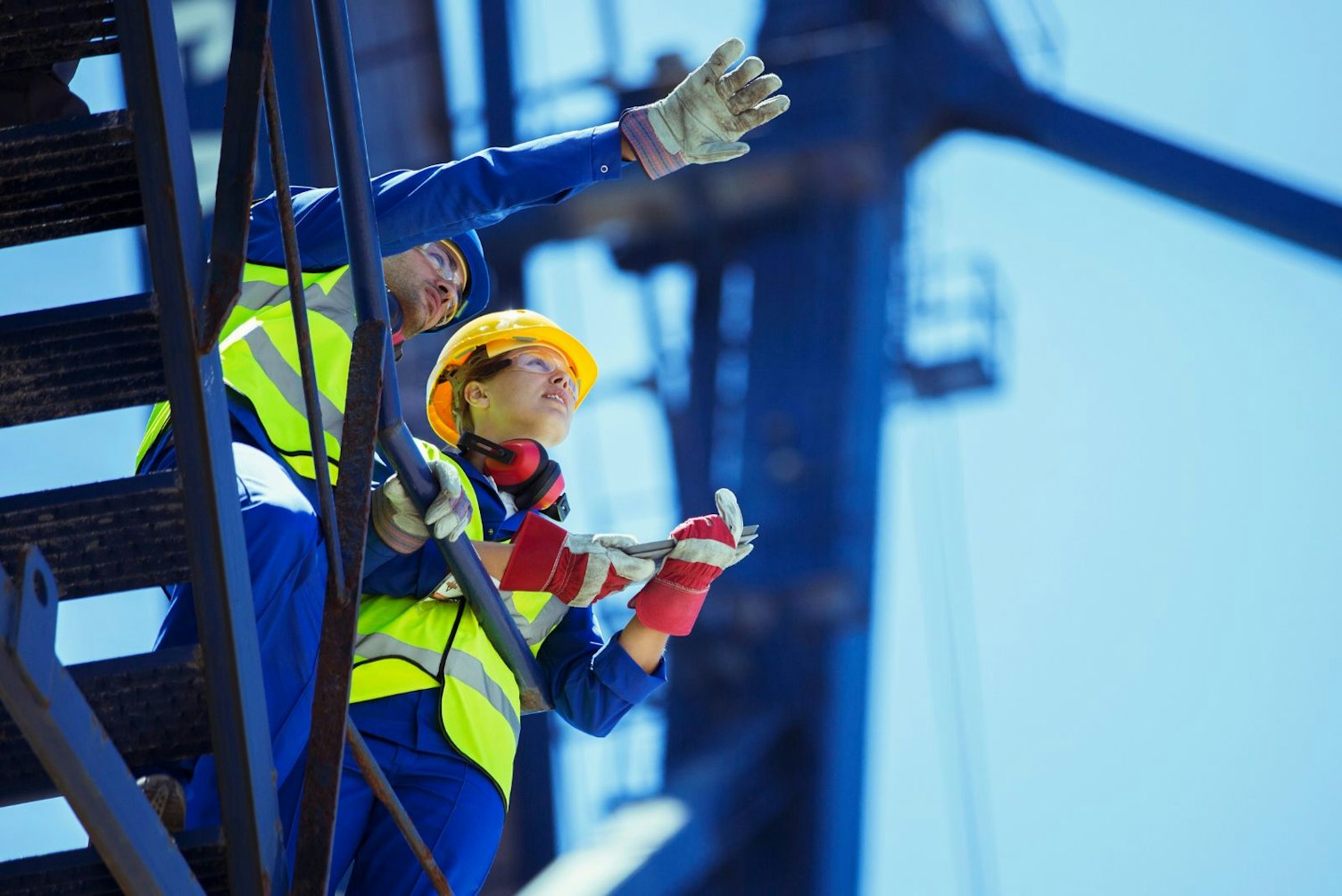 Workers on Construction Crane