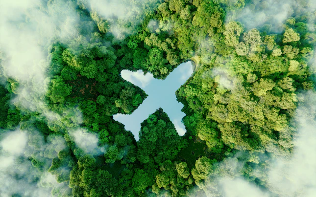 A Lake in the Shape of an Airplane in the Middle of Untouched Nature