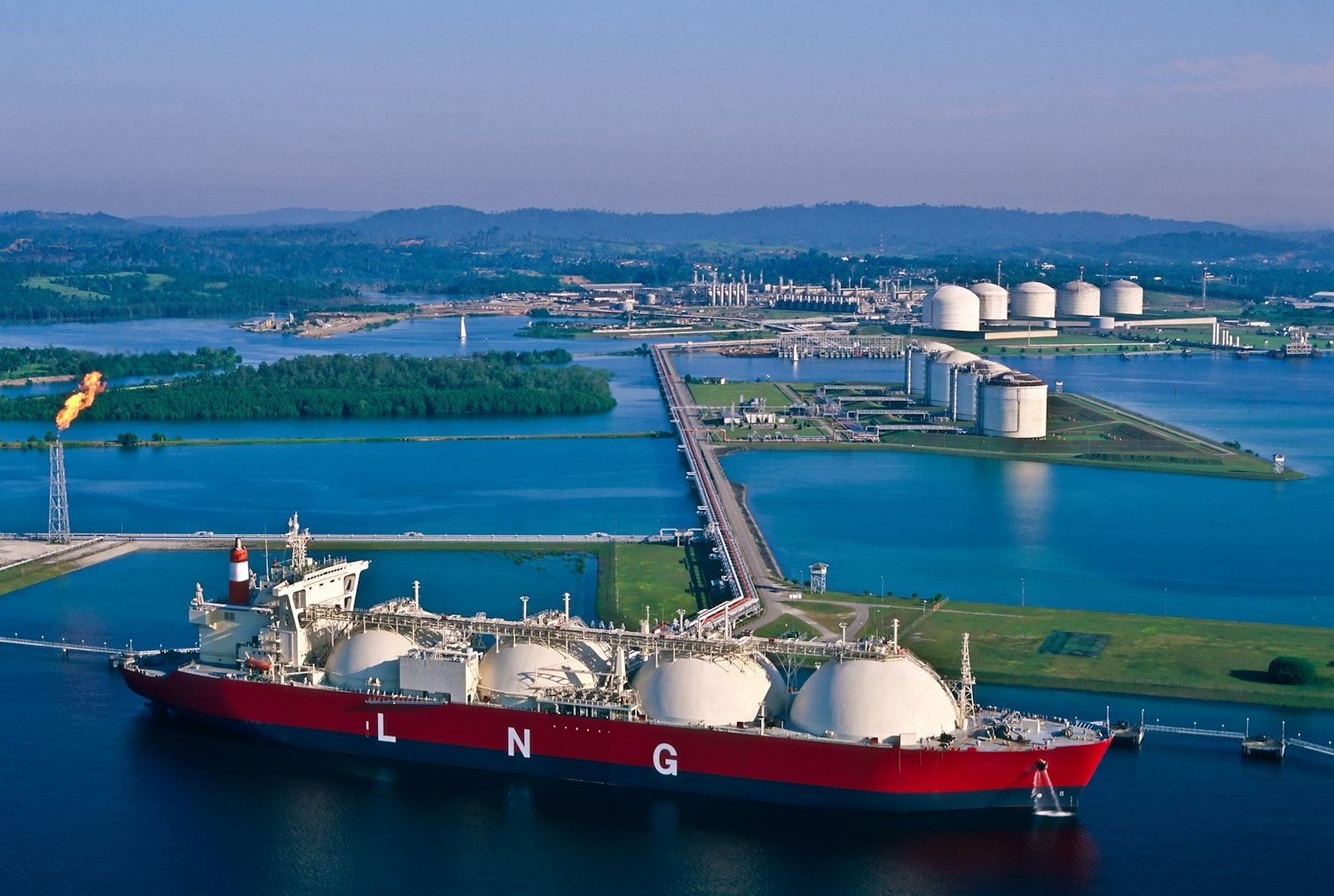 Natural Gas Tanker at Port with LNG Liquefaction Plan