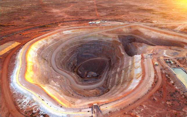 Open Cut Gold Mining Operation in Remote Australia Showing Pit and Spoil Piles