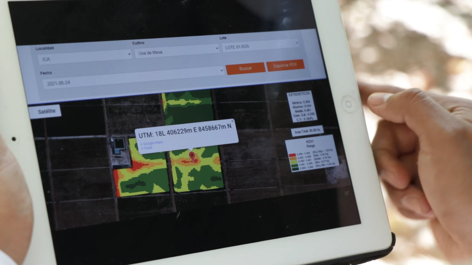 Soil mapping displaying on tablet