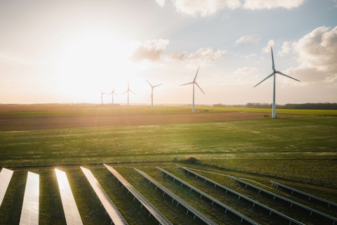 Wind Turbines and Solar Panels Farm