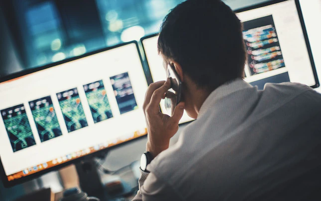 外付けバッテリーとスマートフォンを持つ男性