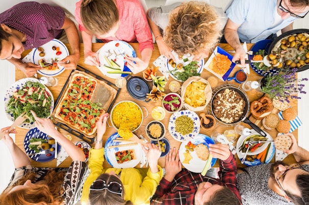 Top View of Friends Having Lunch Together